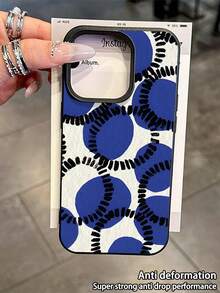 WeiMi 1pc Minimalist White Base Blue Dot Pattern Waterproof Anti-Drop Anti-Slip High-Quality Soft Leather Texture Phone Case, Compatible With Apple, Phones - Multicolor - View 4