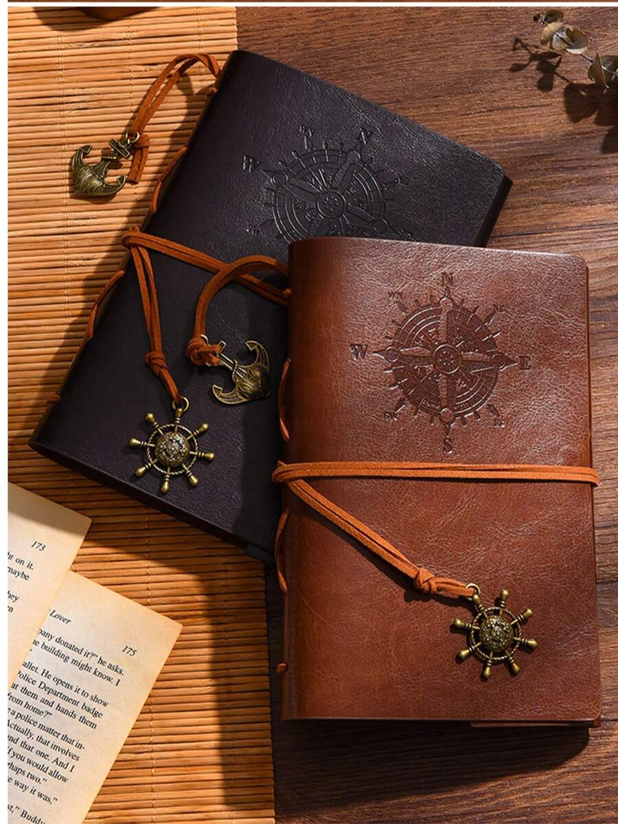 1pc Vintage Pirate Spiral Bound Notebook - Unique Style Travel Journal, Durable With Lined Pages For Note-Taking - Multicolor - View 1