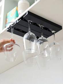 1 Piece Of Wine Glass Hanging Rack---Multi-Purpose Wine Glass Storage Rack, Easy To Install, Sturdy And Durable, With Self-Adhesive Stickers, Space-Saving, Punch-Free, Universal Cup Collector, High-Heeled Glass, Suitable For Home, Kitchen, Entrance, Living Room, Restaurant, Bar, Cabinet Under The Wine Glass Rack, Wall-Mounted Wine Rack, Storage Rack - Multicolor - View 3