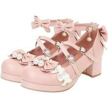 Women Lolita Cosplay Shoes Cross Strap Block Heel Mary Jane Lace Pumps-20256688 - 3粉紅色 - 查看 1