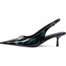 Women's Pointed Toe Slingback Heels Metal Buckle Ankle Strap Kitten Low Heel Pumps 2 Inch Stylish Retro Women Shoes-20256688 - 漆黑綠色 - 查看 10