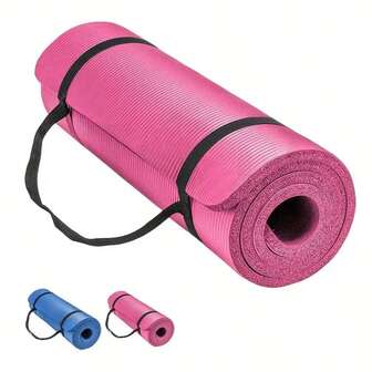 1pc High Density NBR Shock-Absorbing Exercise Mat With Carry Strap, Thick Non-Slip, Suitable For Yoga, Pilates, Fitness And Dance - Solid Color Training Mat