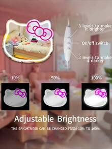 1 szt. Owalne lustro z neonowym oświetleniem LED Hello Kitty z kreskówkową grafiką, lustro ścienne z plastikową ramą zasilane przez USB, ściemnialne oświetlenie dekoracyjne do sypialni, gabinetu, salonu, pokoju dziecięcego, przedpokoju - urocze, kompaktowe lustro toaletkowe z neonowym oświetleniem Hello Kitty zasilane przez USB, montowane na ścianie, z regulowanym oświetleniem