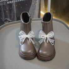 2025 Autumn New Teen Teen's Fashion Mid-Calf Leather Boots, Korean Style Bow Princess Short Boots, Teen Shoes