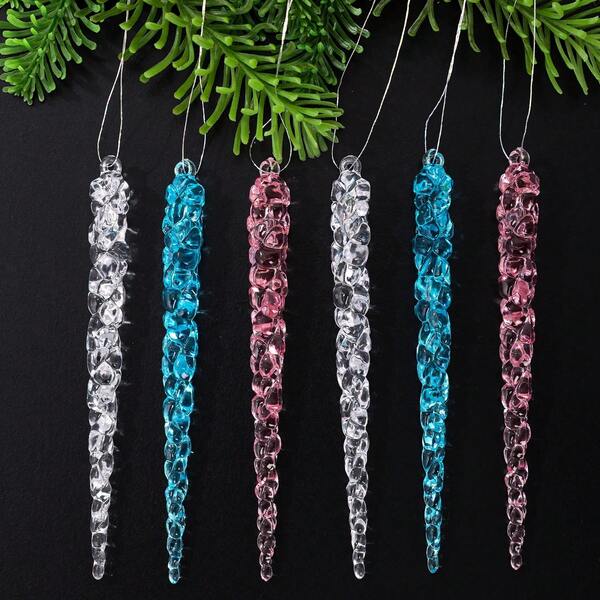 12pcs Transparent Acrylic Icicle Hanging Ornaments, Christmas Tree Decorations, Wedding Party Holiday Decor
