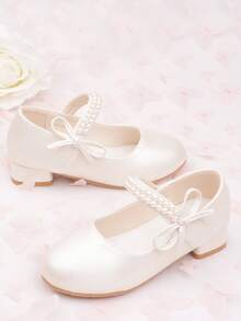 1 Pair Girls' Bow Design Elegant Mini High Heel Shoes, Suitable For Spring And Autumn