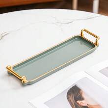 1 pièce Set de plateaux alimentaires à bordure dorée/argentée, en matériau PS, convient pour l'affichage et le stockage du pain, des pâtisseries, des fruits, des collations, des desserts, idéal pour les fêtes et les jours fériés