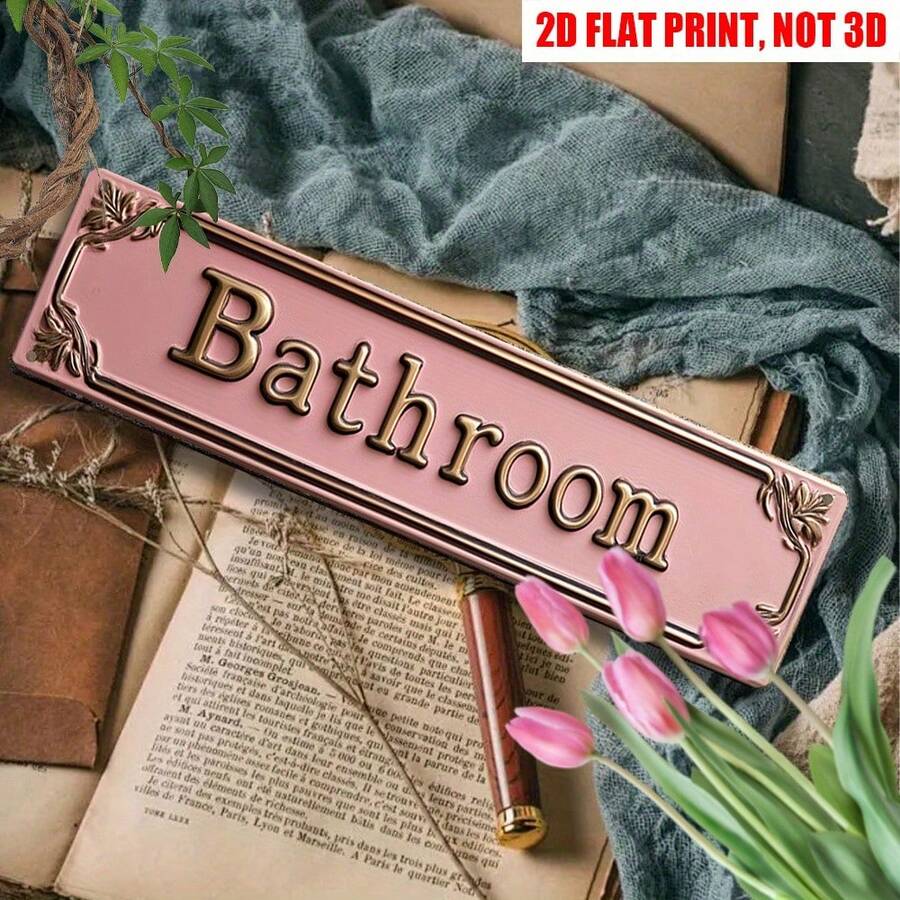 2D Flat Pink Bathroom Metal Sign, 16 * 4-Inch Retro "BATHROOM" Decorative Sign, Elegant And Simple Metal Bathroom Logo - Modern Wall Art Sign, Home Decoration, Room Decoration, Wall Decoration, Bathroom Decoration, Garage Decoration, Farmhouse Decor - 彩色 - 查看 1