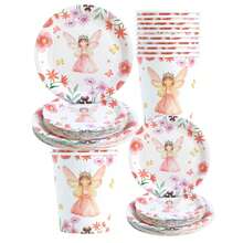 30pcs Cute Floral Fairy Disposable Plates & Cups, Party Supplies Suitable For 30 Guests, Disposable Paper Plates & Cups For Birthday, Wedding, Party, Family Picnic