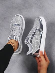 Modische Damen Lässig Sportschuhe, glänzende Reiseschuhe, Studentensnneaker, Schnürschuhe für Athletik, flache Laufschuhe, leichte Lässig Schuhe, ganzjährig Niedrigschuhe, Paillettenschuhe, stilvolle und personalisierte Modeschuhe