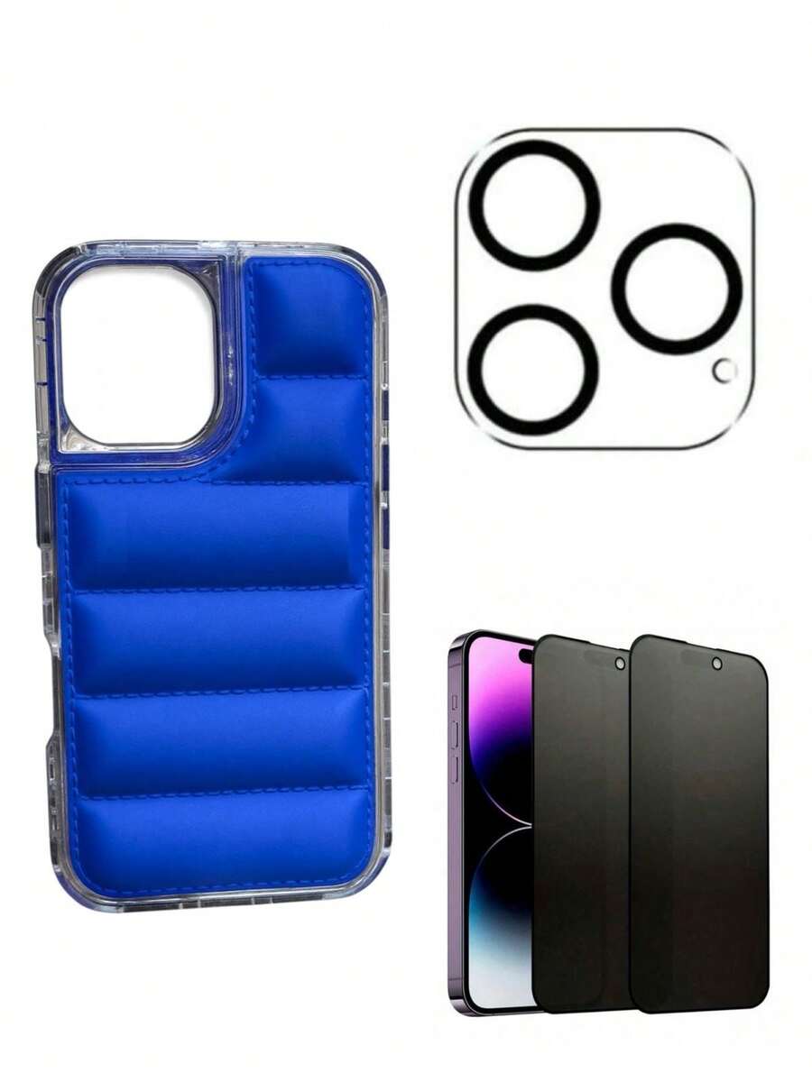 Kit 3 en 1 Funda de USO RUDO, Alta protección Funda Logo North + Mica de Privacidad + Mica de Privacidad + Protector de Camara - Azul - Ver 1