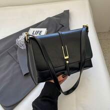 时尚休闲纯色方形翻盖包，无吊坠，适合大学/学院教室、通勤、工作、办公室、节日、假期、聚会、旅行等场合，适合女性、职场新人、白领、青少年、大学生、年轻女孩。 - 黑色 - 查看 10