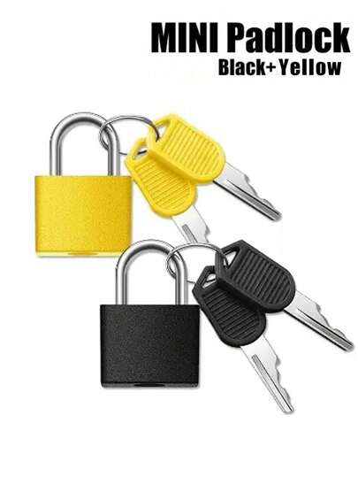 2pcs Multicolor Mini Luggage Lock Padlock(Black+Yellow) Colorful Plastic Shell Lock Zinc Alloy Small Lock, Padlock Small Padlock With Key For Luggage Lock, Backpack, Gym Locker Lock, Suitcase Lock, Classroom Matching Game, Etc., Suitcase Lock With Key, Back To School Must-Have, Postman Must-Have