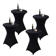 eluckya 4 Pcs Stretch Spandex Cocktail Tablecloth, Tall Round Tablecloth, Soft And Breathable, Wrinkle-Resistant And Easy To Care For, Suitable For Wedding Parties, Birthday Banquets, Birthdays, Festivals, Indoor And Outdoor Summer Picnics Halloween And Christmas Decorations - 黑色 - 查看 1