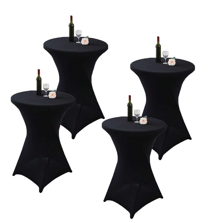 eluckya 4 Pcs Stretch Spandex Cocktail Tablecloth, Tall Round Tablecloth, Soft And Breathable, Wrinkle-Resistant And Easy To Care For, Suitable For Wedding Parties, Birthday Banquets, Birthdays, Festivals, Indoor And Outdoor Summer Picnics Halloween And Christmas Decorations - 黑色 - 查看 1