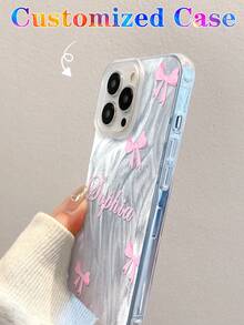 1pc Customized Name & Bowknot Color Pattern Phone Case, Fashionable Custom Design Reflective Thick Anti-Drop Phone Case Compatible With Iphone 11 12 13 14 15 16 Pro Max - Multicolor - View 5