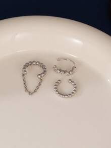 3pcs Shiny Cubic Zirconia Chain Clip-On Earrings Set, Multi-Layer Stacking Earrings Suitable For Women's Daily Wear, Dates, Parties