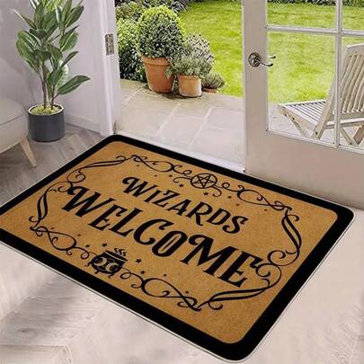 1pc Crystal Velvet Entrance Doormat With English Text Graphic, Anti-Slip And Dirt-Resistant, Suitable For Bedroom, Entryway