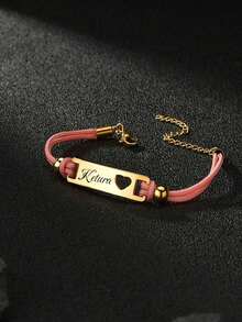 Personalized Colorful Rope Bracelet With Engraved Text, Customized Hollow Moon & Heart Stainless Steel Bracelet, Blue & Pink Braided Rope Bracelet, Birthday Gift, Back To School Gift, Halloween Decor, Halloween Gift, Easter Gift - Heart-shaped - View 5