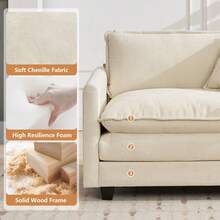 mikibama Modern Modular Sectional Sofa, 78" Upholstered Chenille Loveseat Comfy 2-Seater Sofa, Oversized Deep Seat Fluffy Cloud Couch With 2 Throw And Arm Pillows For Living Room Bedroom Office, Beige - Ghế dài màu be - Xem 4