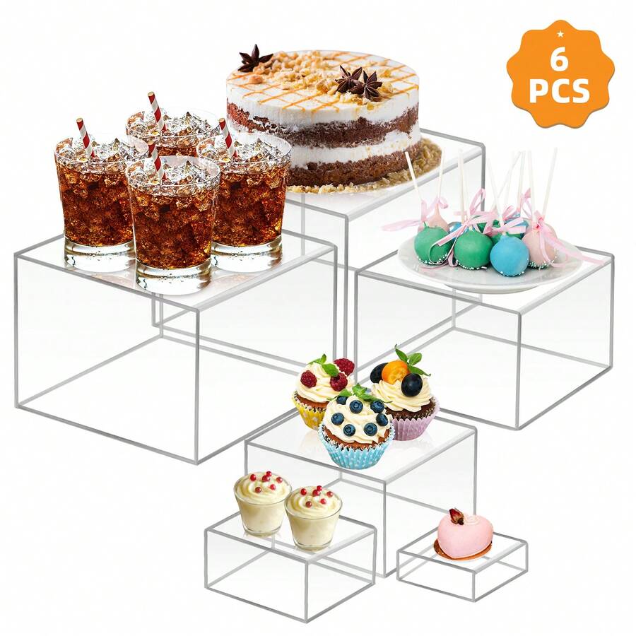 Tomnk 6 Pcs Clear Acrylic Boxes For Display As Buffet Risers And Stands, Food Risers For Party, Table, Stands, For Halloween,Wedding, Including 8", 7", 6", 5", 4", 3" (Small, 6Pcs, Clear) - Clear - View 1