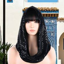 Women's Sequin Rave Hood Festival Rave Sparkly Rave Hood Head Scarf For Halloween Mardi Gras Costume Gear - màu đen - Xem 3