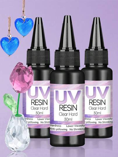 Kit de resina UV 30ml/60ml/90ml/120ml/150ml, baixo odor, resina epóxi de cura UV, adequada para iniciantes na fabricação de joias, artesanato faça você mesmo, revestimento e arte em resina