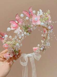 Elegant Butterfly Fairy Headpiece, Mori Style Flower Crown Hair Accessory, ABS Plastic Crown Headband (Butterfly Random)