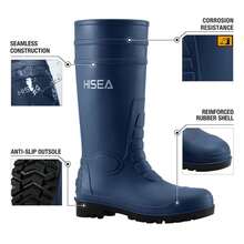 HISEA Men's Rain Boots PVC Rubber Boots, Waterproof Garden Fishing Outdoor Work Boots, Durable Slip Resistant Knee Boots For Agriculture And Industrial Working - 藏蓝色 - 查看 5