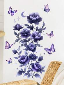 1 件紫色花朵蝴蝶墙贴可移除花卉装饰撕下粘贴壁画墙贴适用于客厅卧室门过道沙发电视背景墙家居装饰房间装饰墙壁装饰浴室装饰墙壁艺术厨房家居装饰客厅墙纸房屋装饰卧室装饰房间装饰用品客厅装饰
