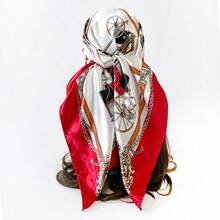 90Cm * 90cm Silk Scarf Headscarf, Classic Carriage Printed Silk Scarf, Printed Square Scarf, Silk Scarf, Smooth Fabric, Headscarf, Binding Bag, Decorative Silk Scarf And Scarf For Daily Use - D9169-紅色 - 查看 2