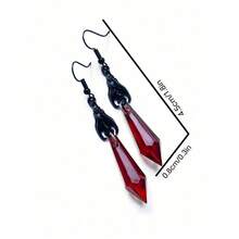 1 Pair Gothic Style Red Black Bat & Silver Palm Geometric Dangle Earrings, Fashionable For Halloween Party Or Any Occasion, Gifting - màu đen - Xem 6