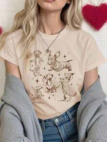 Women's 100% Cotton T-Shirt With Dachshund Dog Print Dogs Blouse - 卡其色 - 查看 1