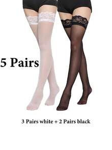 两双黑白渔网袜，适合女性日常及假日穿着，适合体重88-132磅的女性。 - 黑與白 - 查看 11