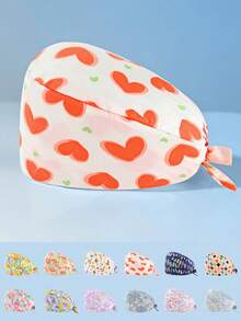 1 peça de boné de trabalho/enfermeira feminino de poliéster com estampa floral e de coração, gola em V, estampa digital, antibacteriano e à prova de poeira, adequado para médicos, enfermeiros, salões de beleza, clínicas veterinárias, empregadas domésticas e trabalhadores de limpeza - Multicolorido - Ver 5