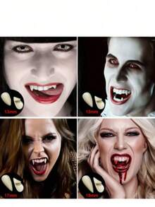 New Makeup Masquerade Prank Prop Resin Tiger Teeth Halloween Vampire Zombie Fake Teeth Costume Accessory - White - View 2