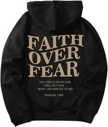 Streetwear Hoodie Print Graphic Sweatshirt-Men's Letter Graphic Hoodies Long Sleeve Faith Over Fear Hoodies Pullover Sweatshirt StreetwearBack To School Hoodie Teen, A Great Gift For Your Boyfriend - 黑色 - 查看 2