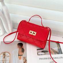 Women's Fashion Minimalist Rhombus Mini Square Bag, Embossed PU Leather With Metal Clasp - Crossbody/Handbag For Daily Use - Red - View 2