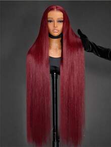 99J Colored Lace Front Human Hair Wigs Straight Burgundy 13x4 HD Transparent Full Lace Frontal Wig Red Glueless Wigs For Women - S99J - 查看 2