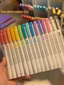 15pcs Double-Headed Fluorescent Highlighter Pens, 17*14cm, Dual Tip Pastel Highlighters For Coloring, Underlining, Marking, Coarse And Fine Tips, Back To School Essential - Multicolor - View 8