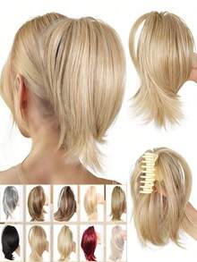 Women's Claw Clip Bun, Synthetic Hair Extensions, Short Straight Ponytail, Daily Hair Accessory - Multicolor - View 4