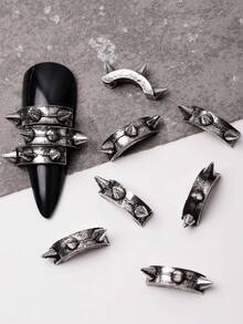 10pcs New Dark Punk Y2K Metallic Rivet Alloy Nail Art Decorations, Charming 3D Nail Rivet Stickers, DIY False Nails Handmade Nail Jewelry And Phone Case Accessories, Rhinestones And Decorations Nail Supplies - Silver - View 7