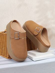 Damen Große Größen Metall Schnallen Stilvolle Frühling/Herbst Neue Bequeme Slip-On Mule Pantoffeln, vielseitige hochwertige einfache Loafers