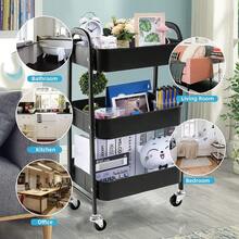 WILLINGTE Carrito de Almacenamiento Metal con 3 Niveles, Carrito de Utilidadóvil, Organizador con Ruedas, Fácil de Montar para Oficina para Baño, Cocina, Salón, Oficina (Negro) - rosa - Ver 7