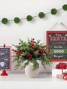 22/40pcs Artificial Pine Tree Branches With Red Berries - Realistic Evergreen Foliage In White Vase-Like Pot, Durable Plastic Winter Foliage With Green Needles & Red Berries For Christmas, Thanksgiving, Table Centerpiece, Wreaths, Garlands - All-Season Indoor/Outdoor Decoration (No Maintenance Required) - Ideal For DIY Crafts, Home & Party Decor, Christmas Decor - Multicolor - View 7