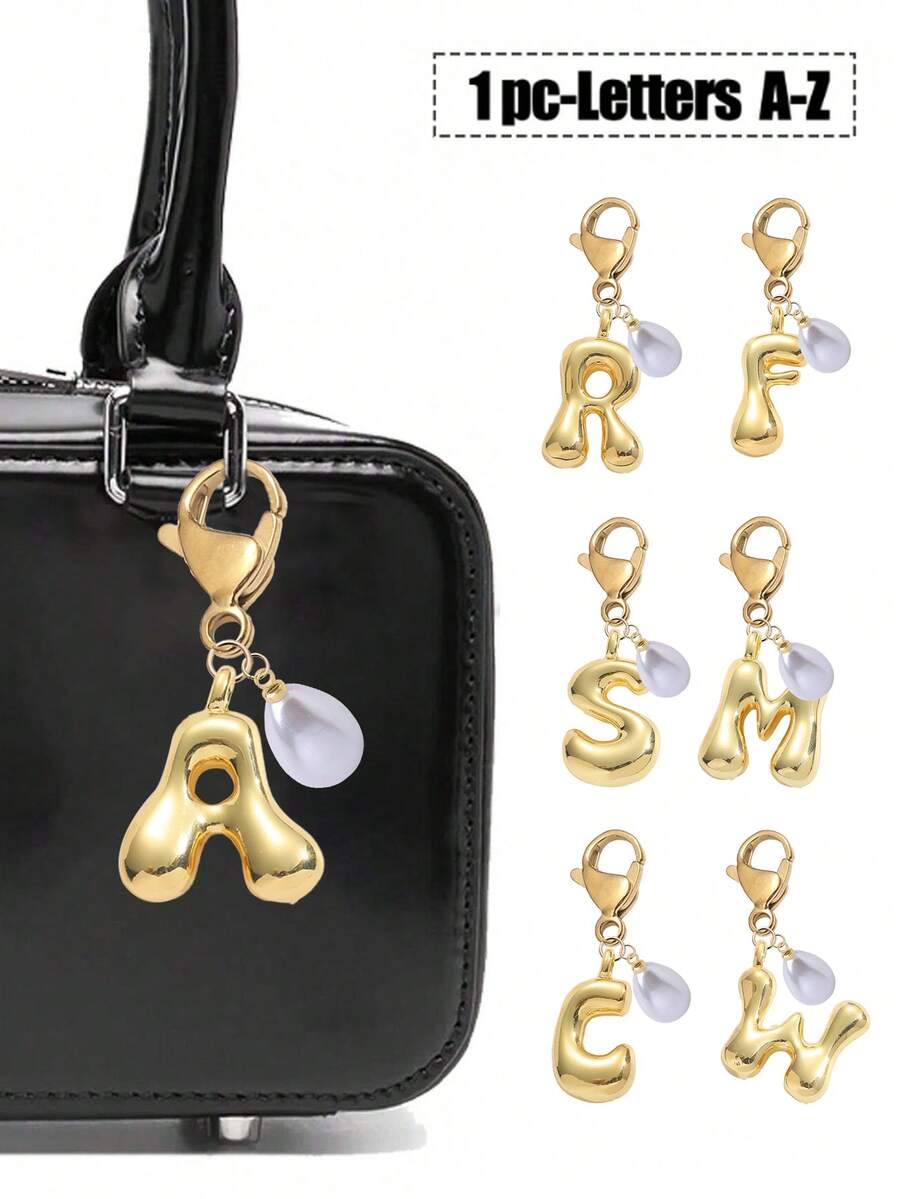 Bubble Buchstaben süßes Buchstaben Halsketten Anhänger A-Z, Glücklicher Kristall Anhänger mit tropfenförmiger Perle, glänzender Legierung Taschenanhänger / Rucksackanhänger / Schlüsselanhänger / Schlüsselring / Auto Anhänger / Geldbörse Accessoire, stilvoller vielseitiger Schmuckgeschenk für Frauen, Mädchen, Teenager, perfekt für den täglichen Gebrauch, Taschendekoration, Schule, Arbeit, Reisen, Geburtstag, Valentinstag, Weihnachten, Neujahrgeschenkidee