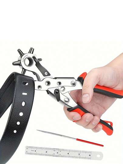 1 Stück schwere Kunstleder Gürtel Lochzange - Drehstahl Handwerkzeug mit rotem Gummigriff für Gürtel, Nähprojekte & Basteln - perfektes Geschenk für Do-it-yourself Enthusiasten, Kunstleder Locher, Lederverarbeitungszubehör | Effiziente Lochzange | Robustes Handwerkzeug