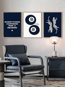 3pcs Vintage Navy Blue Leopard Print Wall Art, Cheetah Print Canvas Wall Art, Funny 8 Ball Lucky Poster, Y2K Aesthetic Art, Bedroom Decor, Living Room Decor, Office Decor, Dorm Decor, Wall Art, Wall Decor, Home Decor, Room Decor, Canvas Wall Art, Poster, Framed Wall Art, Frame Options - Multicolor - View 7