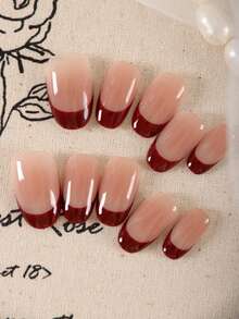 XEERCOOU 10 件指甲短法式按压指甲简约绿紫黄黑红办公室日常佩戴假指甲人造指甲套装包括 1 张粘合片和 1 个迷你锉刀 - 彩色 - 查看 9