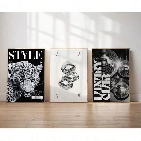 3pcs Leopard Cheetah Wall Art Picture 8 Ball Lucky Prints Canvas Paintings Pink Girly Posters Preppy Chic Luxury Decor For Bedroom, Living Room, Or Dorm Room Decor Gift For Her Unframed